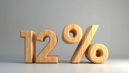 Wooden 12 Percent Sign, Discount, Sale, Promotion, Offer, 3D Render,  Marketing, Business, Finance, Percentage, Symbol, Numbers, Twelve, Wood, Texture,  Background, Light, Studio, Graphic, Design.