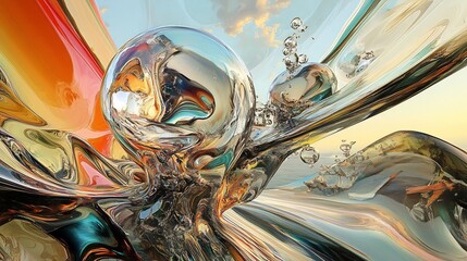 Abstract Liquid Sculpture: Chromatic Symphony of Bubbles and Swirls