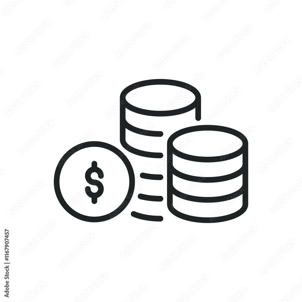 Poster coin stack thin line icons. editable stroke and perfect pixel on transparent background