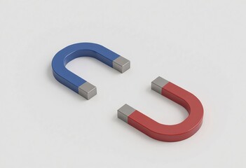 Two horseshoe magnets, blue and red, on white background