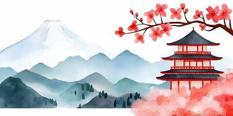 Obraz premium Traditional temple watercolor concept. 