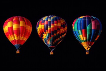 Obraz premium Three Colorful Hot Air Balloons Against a Black Sky