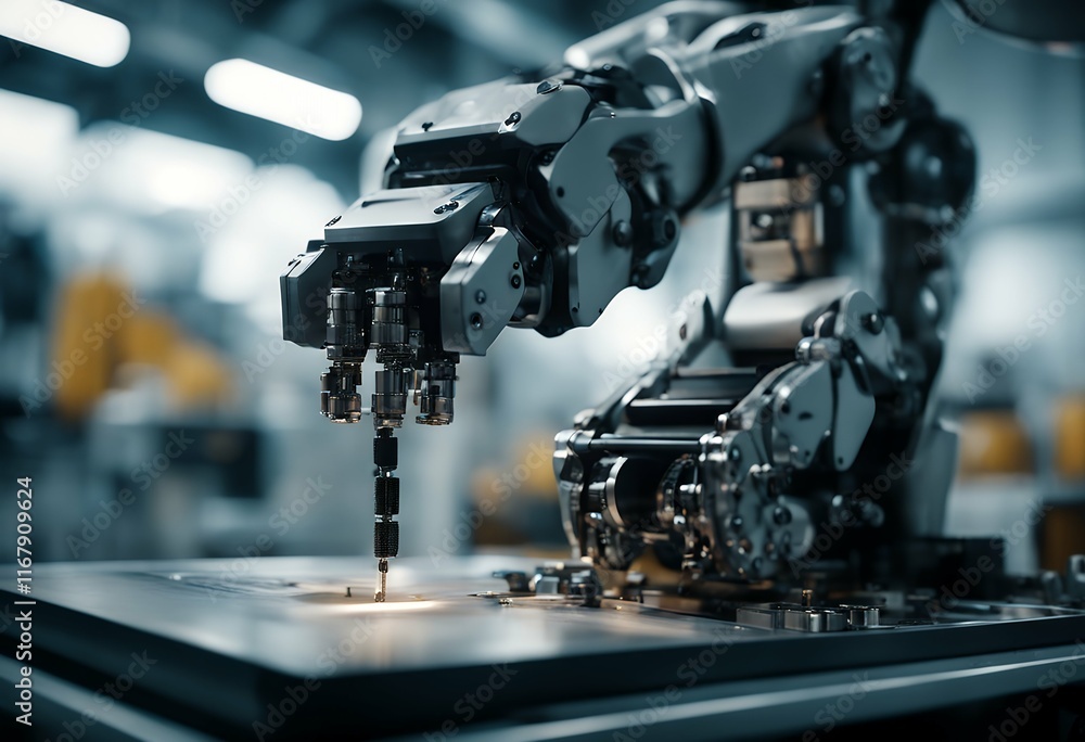 Aufkleber robotic era automatic manufacturing programming involves modern engin arm automation