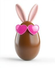 Obraz premium Chocolate easter egg with bunny ears and heart sunglasses