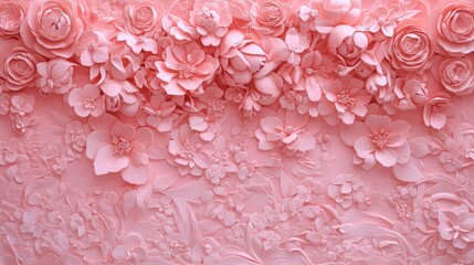 Elegant pastel pink floral background with textured paper flowers