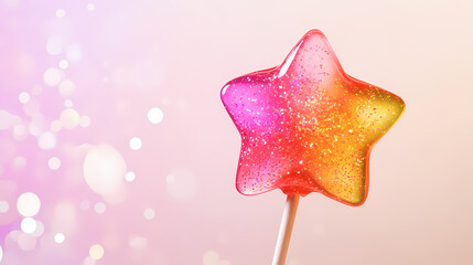 Starshape lollipop isolated on white background with bokeh effect for sweet treats, candy, and dessert lovers, perfect for colorful celebrations and festive occasions. Starshade. Illustration