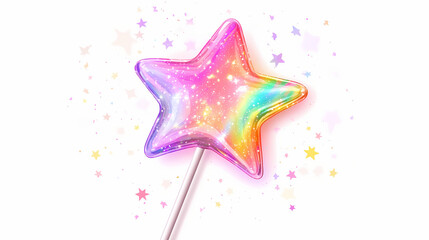 Starshape lollipop isolated on white background with bokeh effect for sweet treats, candy, and dessert lovers, perfect for colorful celebrations and festive occasions. Starshade. Illustration