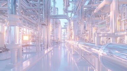 Green Future: Hydrogen Production Plant at Sunrise with Technicians Monitoring Data on Tablets