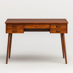Elegant Wooden Desk with Four Drawers on Minimalist Background