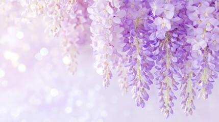 Naklejka premium Elegant cascading wisteria in soft pastel tones with a dreamy bokeh background