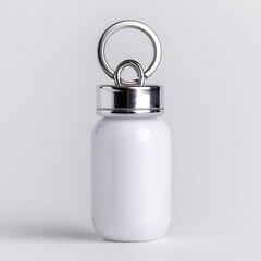 Minimalist White Bottle with Metal Cap and Keyring Attachment