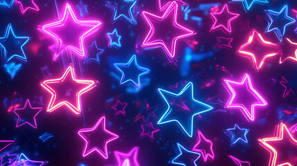 Neon hearts stars and arrows digital abstract colorful light patterns. Starshade. Illustration