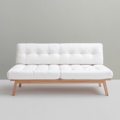 Fototapeta premium Modern Minimalist White Sofa with Wooden Legs for Stylish Interiors