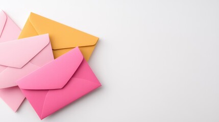 Colorful envelopes on minimalist white background