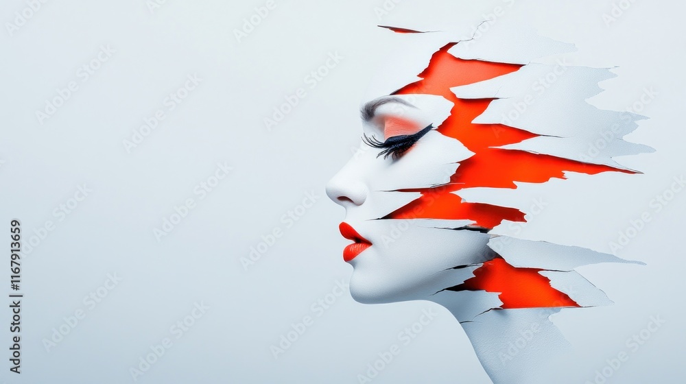 Poster abstract portrait with fragmented colors and smooth features.
