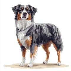 Detailed Portrait of a Playful Australian Shepherd Dog Standing Proud
