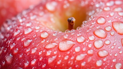Close-up of a red apple with water droplets.