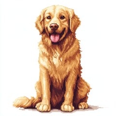 Cheerful Golden Retriever Sitting in Pixel Art Style Representation