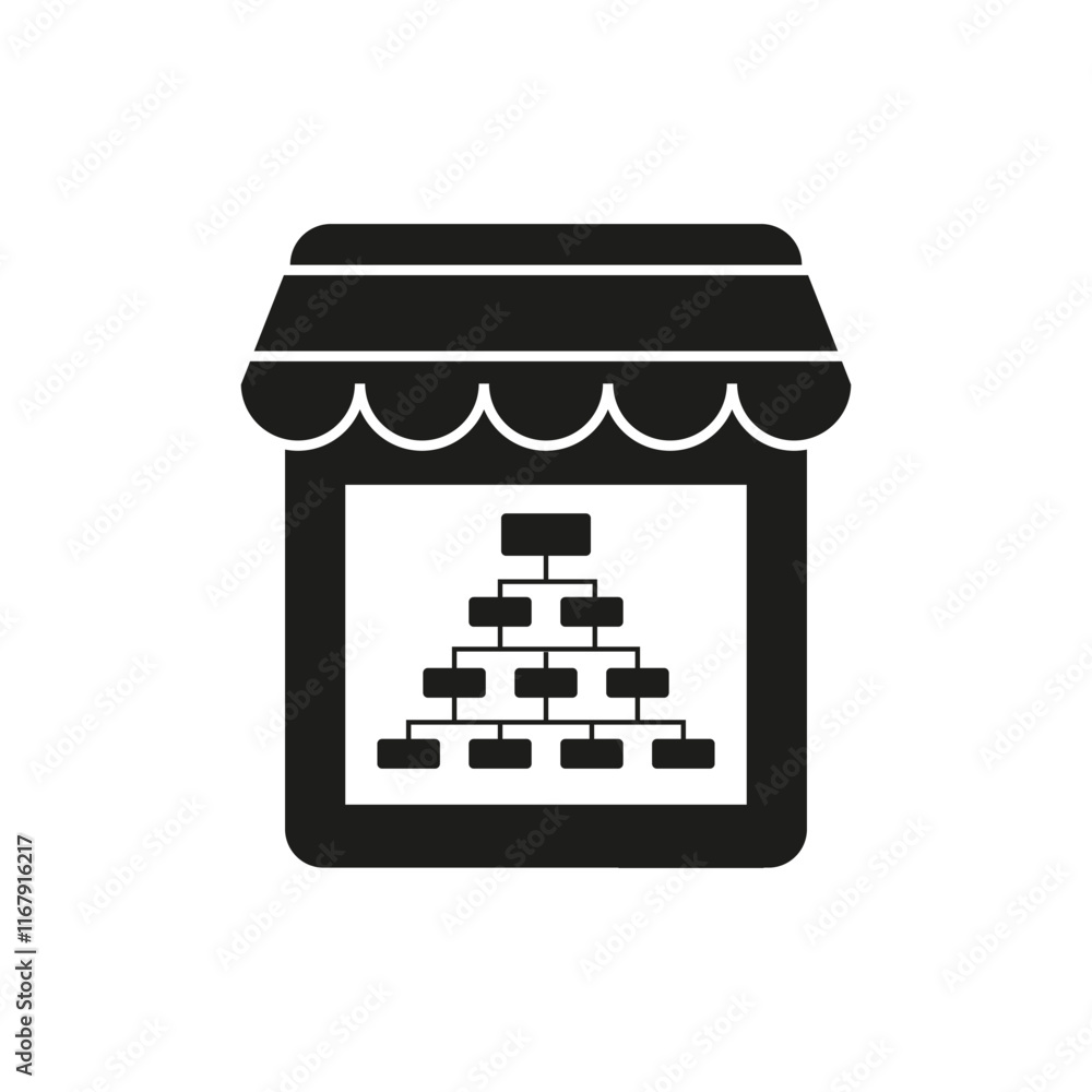 Poster business store icon. data hierarchy vector. shop analytics symbol. commerce outline.