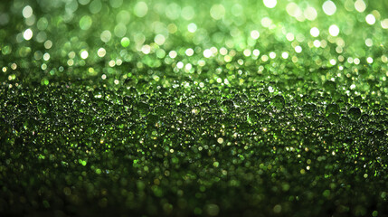 Naklejka premium Glistening droplets of water on green grass create serene atmosphere