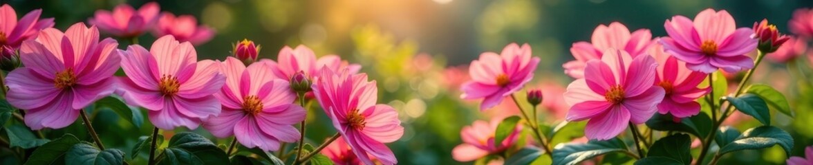 Abundant pink flowers, vibrant hues, lush garden, peony, flowers