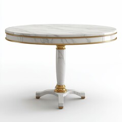Elegant White Marble Round Table with Golden Accents for Dining