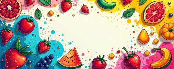 Abstract shapes & food doodles, vibrant colors, adorable, art supplies
