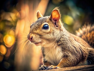 Obraz premium A charming vintage close-up: a squirrel's profile, captured in backyard wildlife.