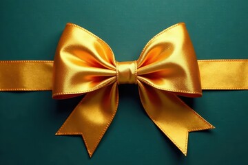 Close-up of a gold ribbon bow, intricate details visible , close-up, gift