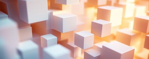 Abstract Composition of White Cubes with Warm Lighting
