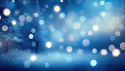 Magical Blue Winter Background with Soft Bokeh Effect