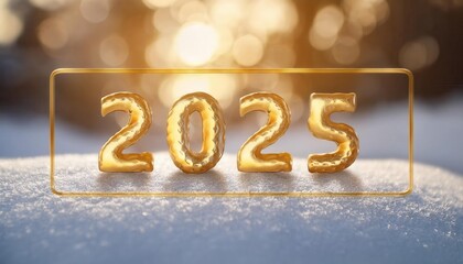 Golden Numbers Representing Year 2025 with Snowy Background