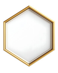 Gold hexagonal mirror frame with golden accents, modern aesthetic. Isolated on transparent or white background cut out