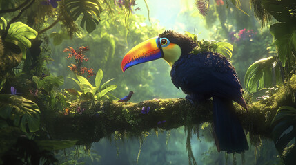 Obraz premium stunning toucan with vibrant beak perched on lush branch