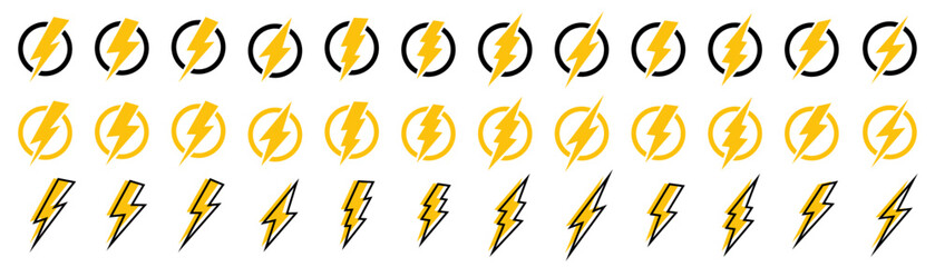 Power symbol set.Llightning bolt or thunder icons.Vector
