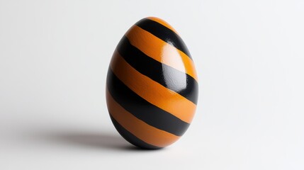 Fototapeta premium Orange and black striped egg on white background