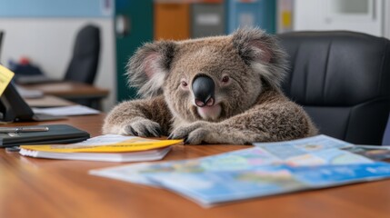Office koala: adorable animal enjoying desk life in a modern workspace