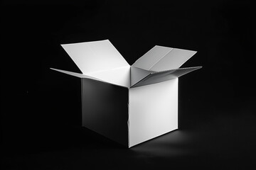 White box flipping open isolated on a black background