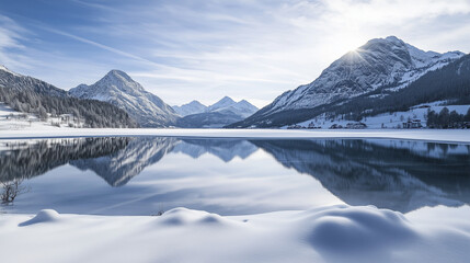 Winter snow lake mountains
