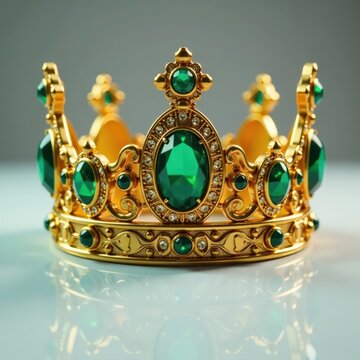 Ornate gold crown, green gemstones, gold beads , antique, vintage