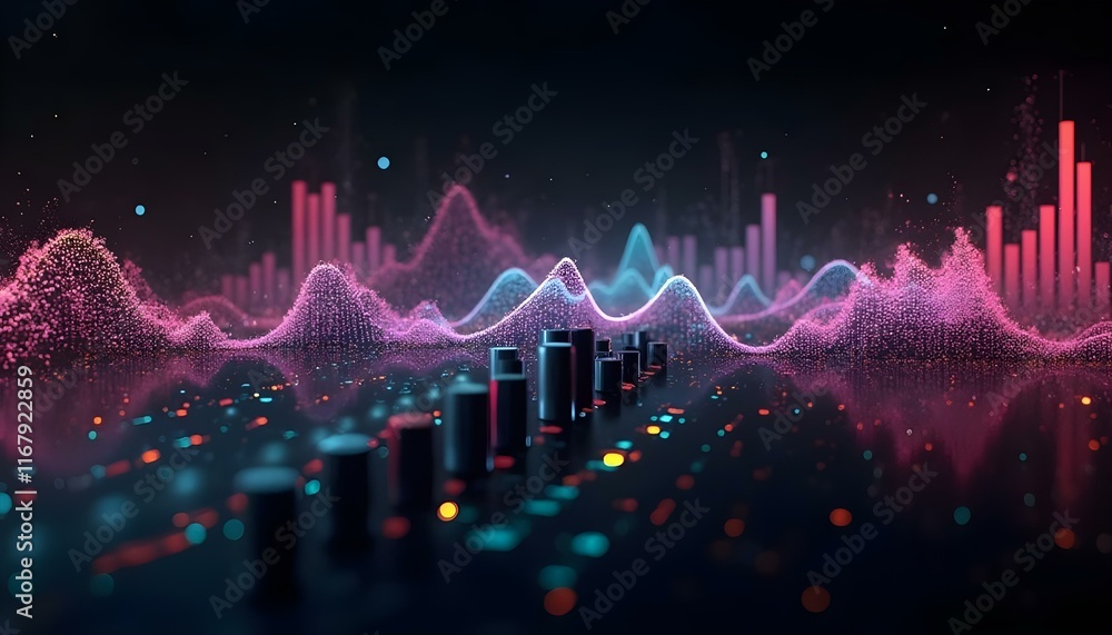 Poster captivating audio visualization: a stunning display of sound waves and frequency patterns