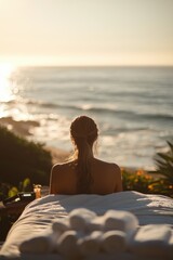 Relaxing by the ocean during sunset with a view of the waves and a tranquil atmosphere