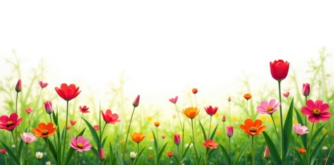 Obraz premium White background showcasing vibrant spring meadow, photo, scenic