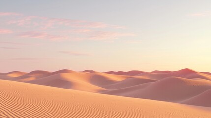 Tranquil Futuristic Desert Landscape with Delicate Dunes and Chromatic Shifts Under a Serene Sky