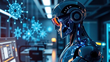 Advanced Robot Analyzing Data In Modern Laboratory Setting