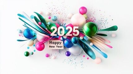 Colorful Abstract Design for Happy New Year 2025 Celebration with Festive Elements and Vibrant Visuals