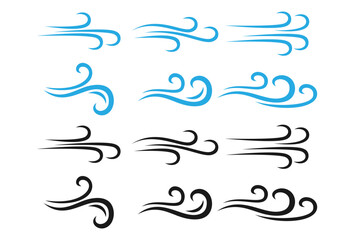 Set wind blow line icon. Blowing wind outline icons. Windy weather symbol, logo - vector design template