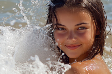 Obraz premium Adolescente souriante dans l'eau