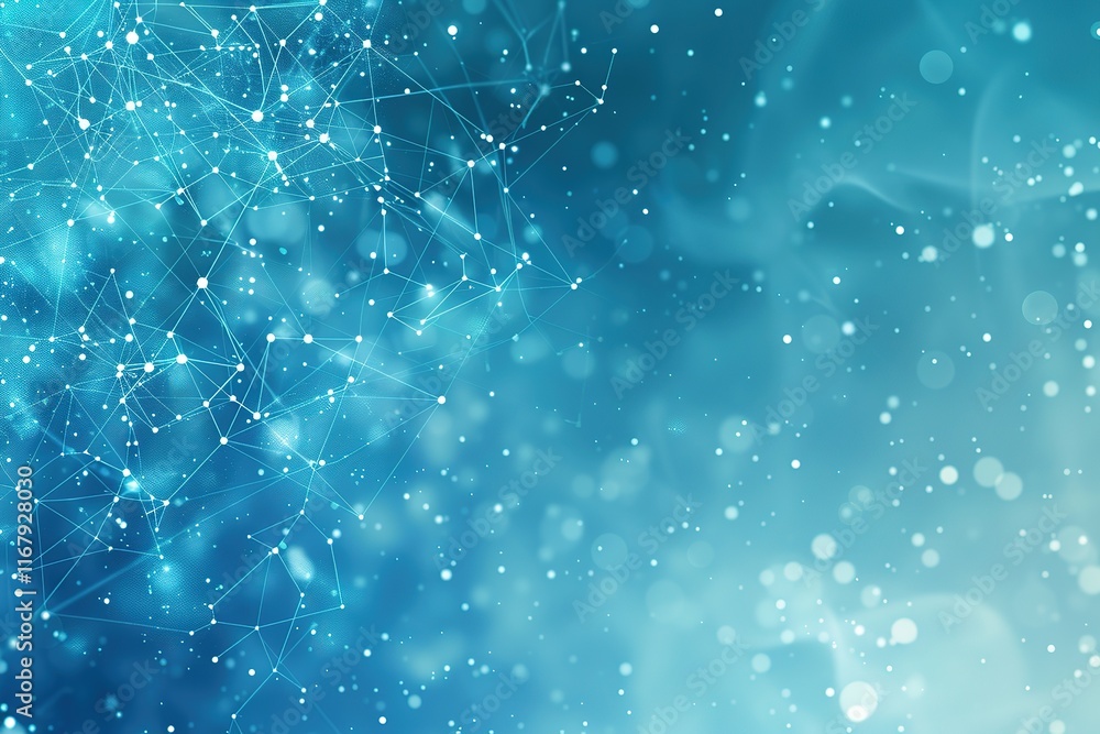 Poster abstract network connection concept. blue background with glowing nodes and lines, representing data
