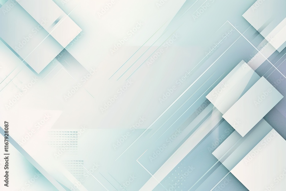 Poster abstract geometric background with overlapping shapes and lines in shades of blue and white.